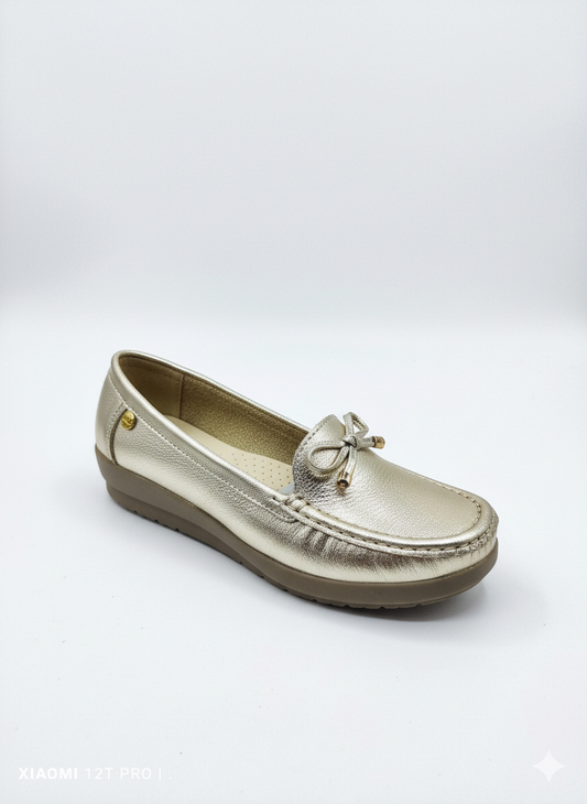 Mocasines Dama Plataforma Bajos Dorados Elegantes