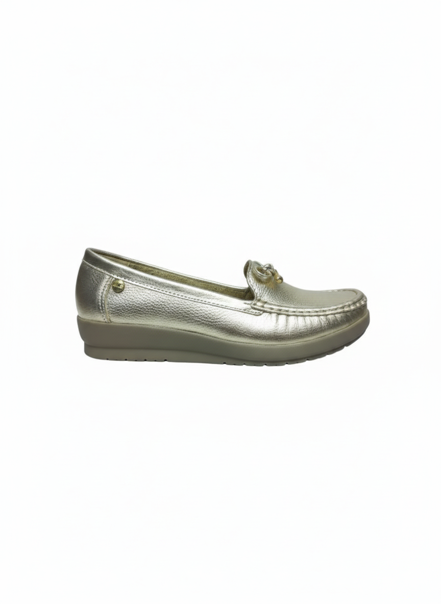 Mocasines Dama Plataforma Bajos Dorados Elegantes