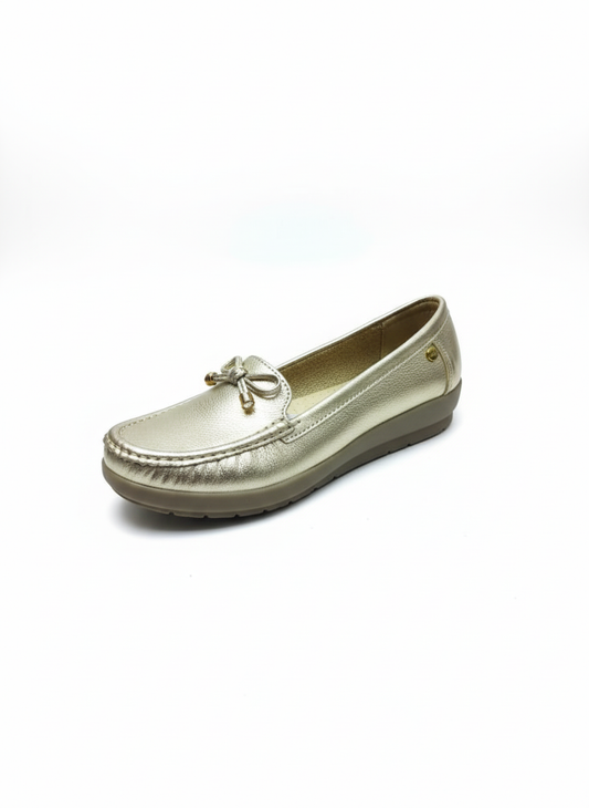Mocasines Dama Plataforma Bajos Dorados Elegantes