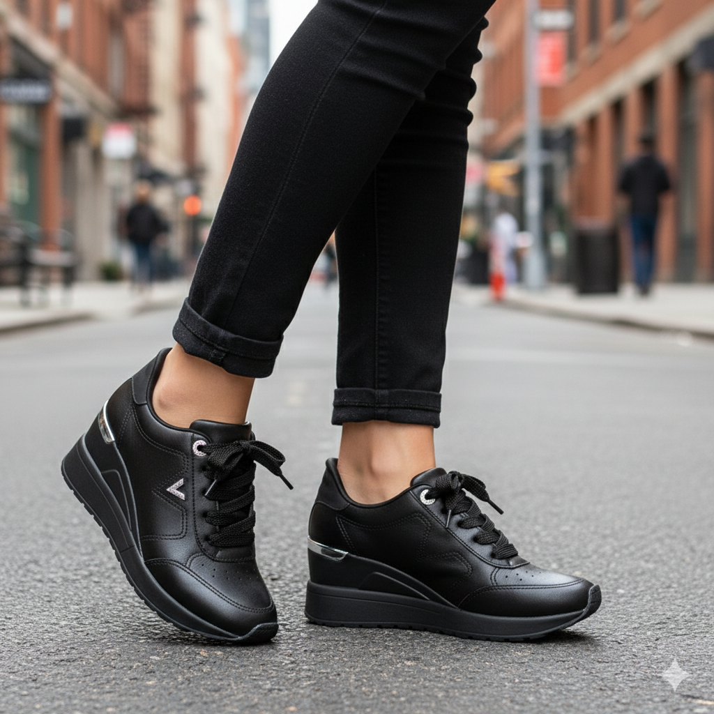 Zapatillas Negras con Plataforma de Cuña